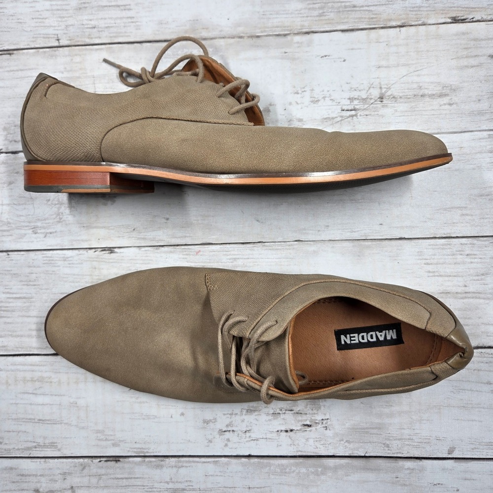 Madden M-Dilon Oxford Men 11M Taupe Derby‎ Textured Heel Lace Up Business Casual